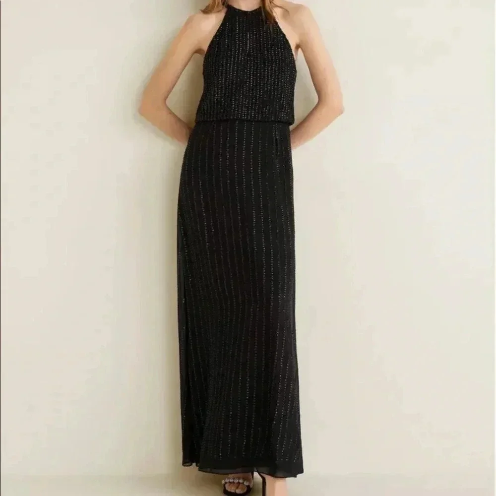 NEW ✨ Mango MNG Black Long Sequin Halter Party Dress 4 - Picture 2 of 8